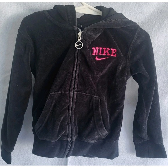 Nike baby girl toddler 3t zip up black‎ velour lightweight jacket sweater hood - Picture 1 of 3